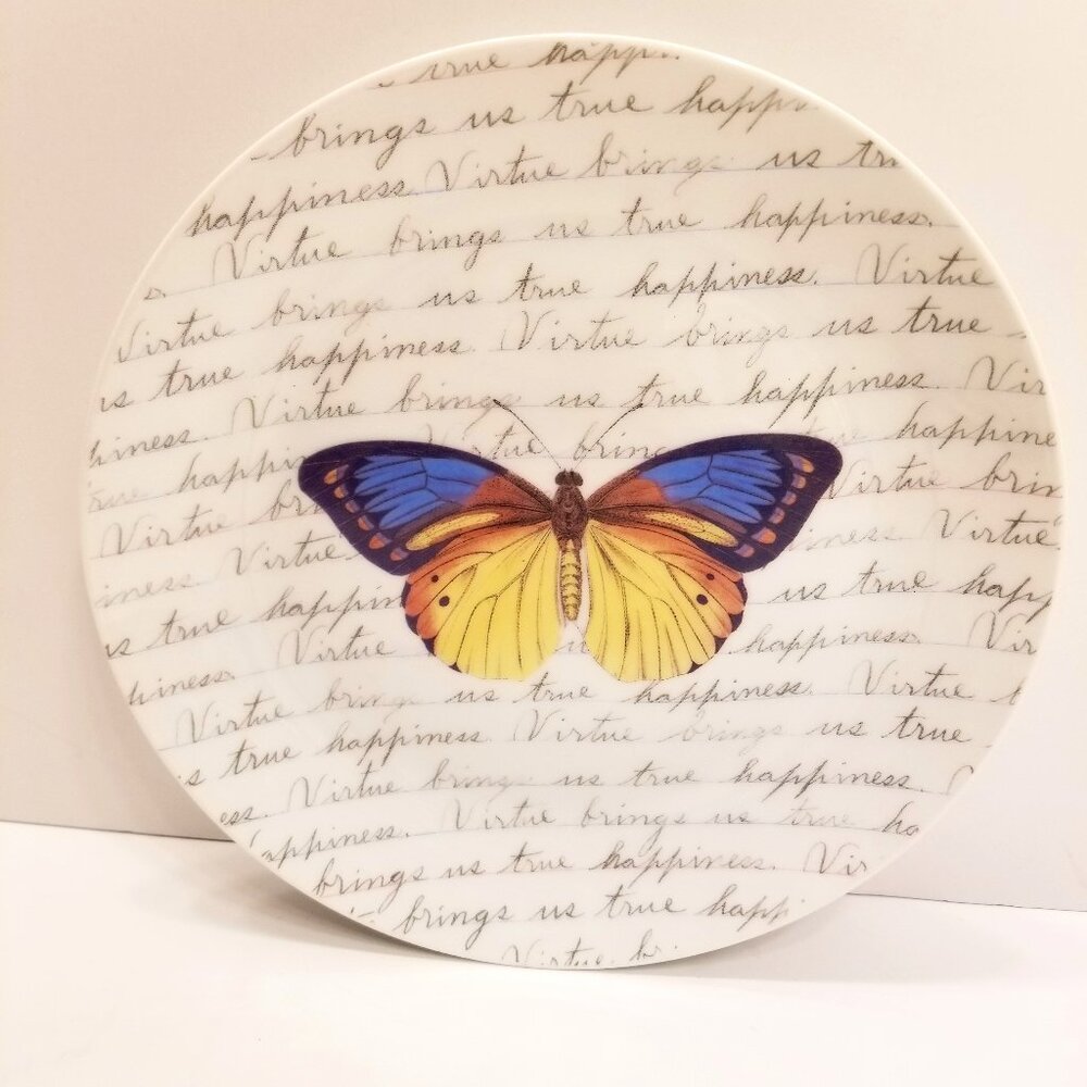 Fringe Studio Porcelain 8" Dessert Plate with yellow butterfly